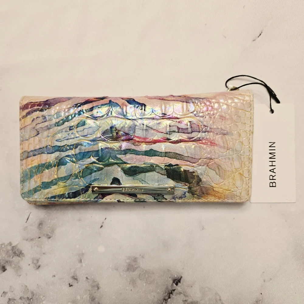 Brahmin Ady Bifold Wallet in Entice Ombre Melbourne Leather Pearlized Watercolor